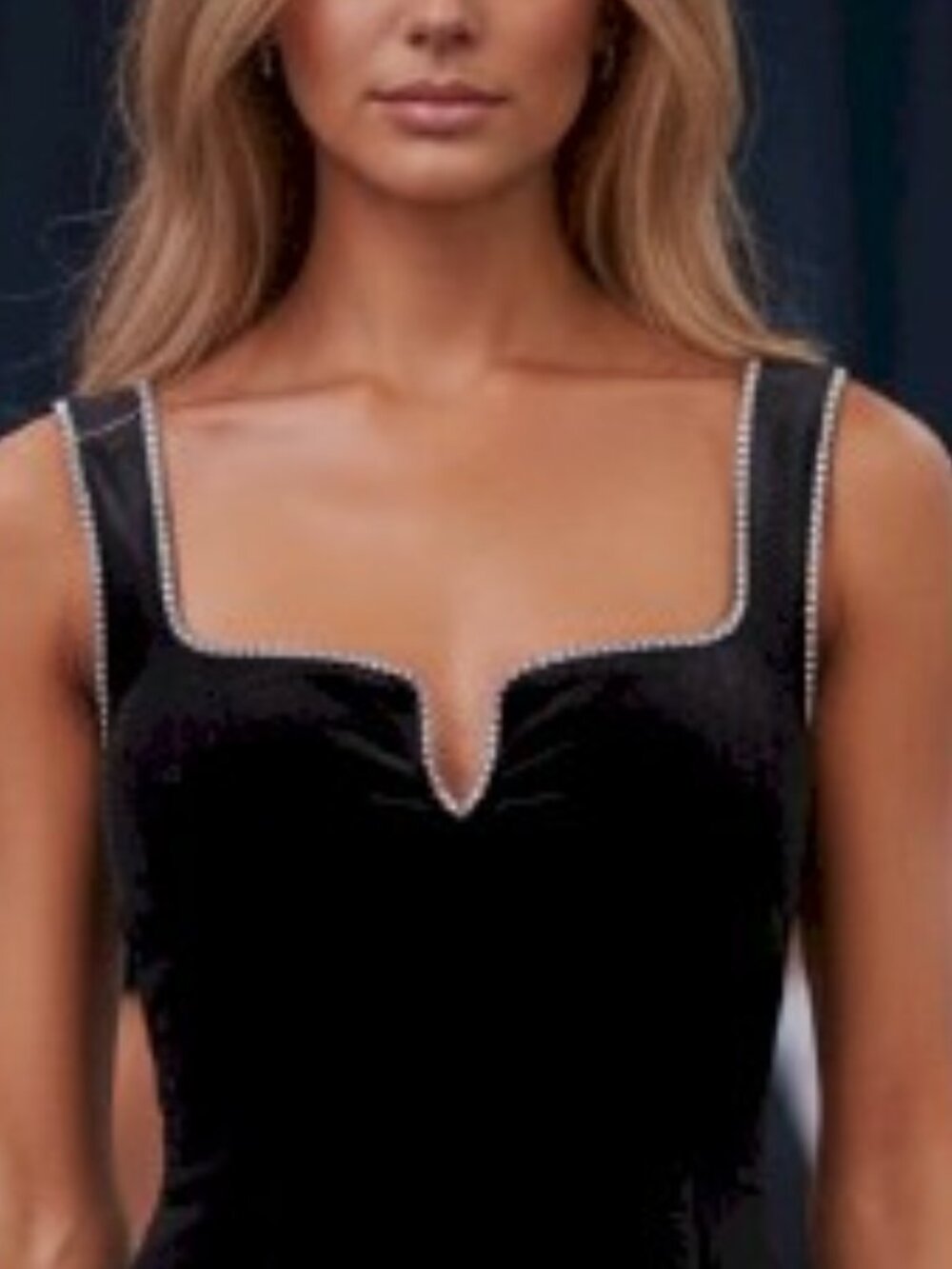 Lulus Posh Sparkle Black Velvet Rhinestone Notched Midi Dress Size XS New NWT - Picture 5 of 14